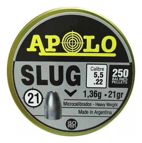Balines Apolo Slug Cal 5.5 Mm X 250 Unid 21 Grains 1,36 Gram 0