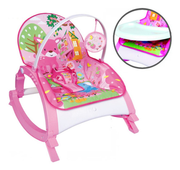 Cadeirinha De Descanso Musical Com Bandeja Alimentação Rosa 0