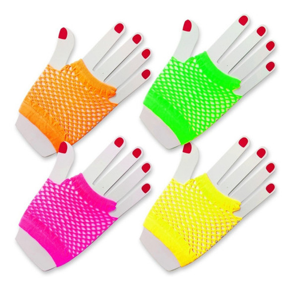 10 Pares De Guantes De Red Fluo Cortos Brillo Luz Uv Fiesta 0