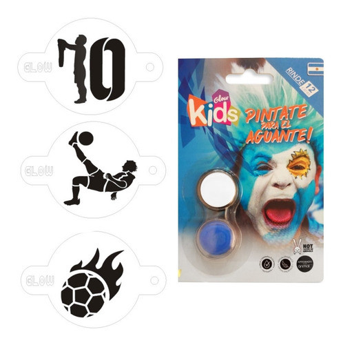 Kit Maquillaje Mundialista Set Argentina 3 Stencil Glow Kids 0