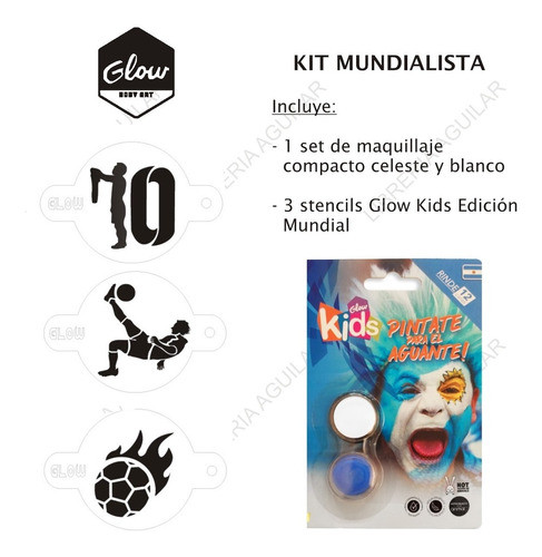 Kit Maquillaje Mundialista Set Argentina 3 Stencil Glow Kids 1