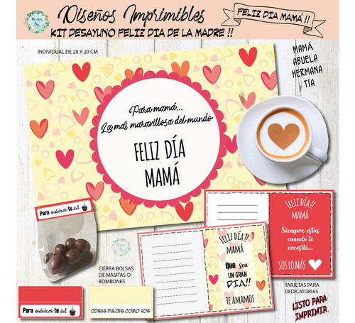 Kit Imprimible Día De La Madre Desayuno/merienda Corazones 0