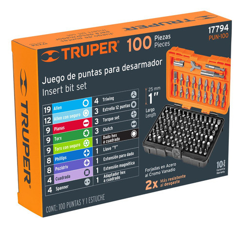 Juego Truper De 100 Puntas Combinadas 1/4 + Maletín Rígido 1