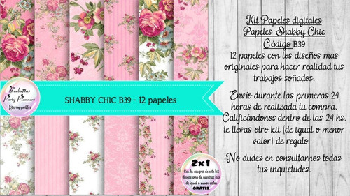 Papeles Digitales Shabby Chic Vintage Rosa Y Blanco B39 1
