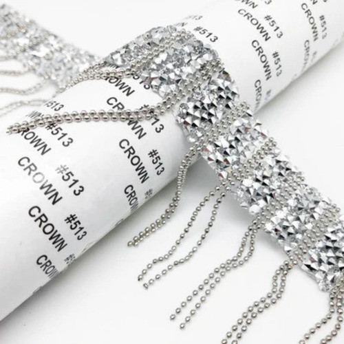 Tira De Strass Termo Adhesiva Plateada Con Cadenas Colgantes 0