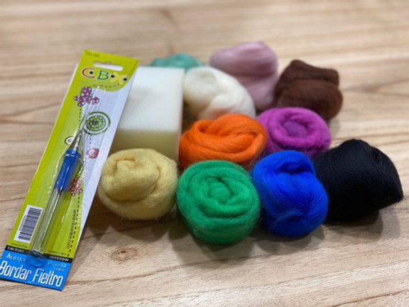 Bordado De Fieltro Punzón 1 Aguja + 10 Colores De Vellón 0