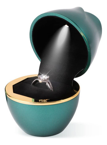 Caja Estuche De Rosa Para Anillo Alianza Con Luz - Verde 1