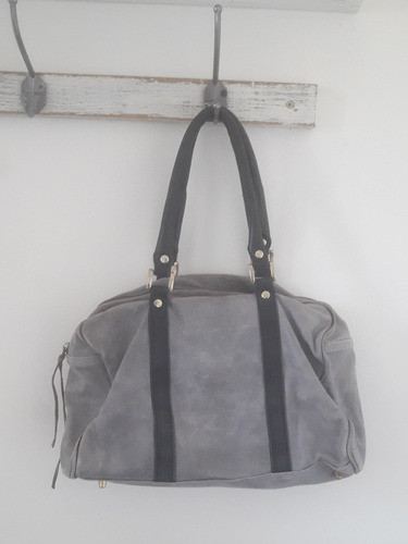 Bolso Besha 100% Cuero Gris Negro Cartera Prune Blaque 0