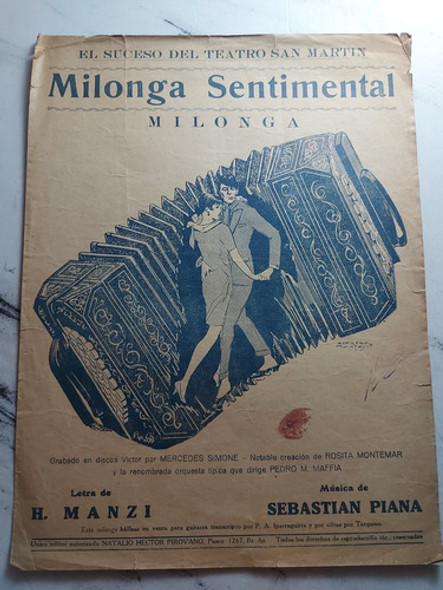 Antigua Partitura Tango. Milonga Sentimental. Ian 868 0