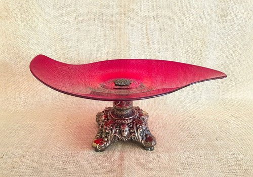 Extraordinario Centro De Mesa En Cristal De Murano Y Bronce 0