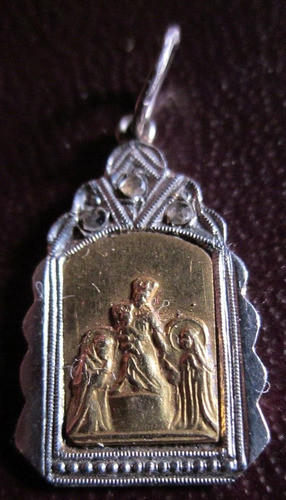 Medalla Oro Blanco Y Amarillo 18 K Diamantes Virgen Pompeya 0