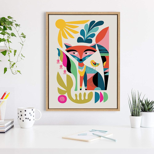 Kate Y Laurel Sylvie Mid Century Modern Fox Framed Canvas Wa 1
