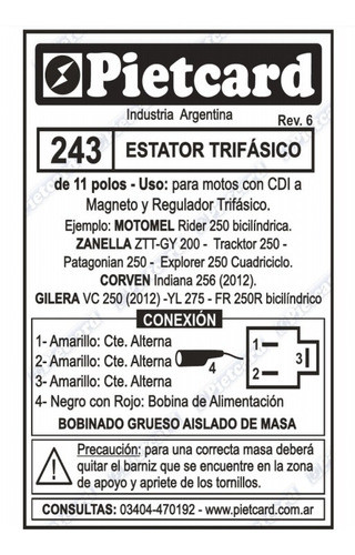 Estator Pietcard 243 11 Bobinas. En Panther Motos 1