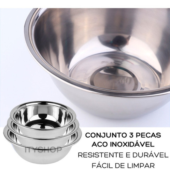 Conjunto Jogo Saladeira Bacia Tigela Bowl Aço Inox 3 Peças 1