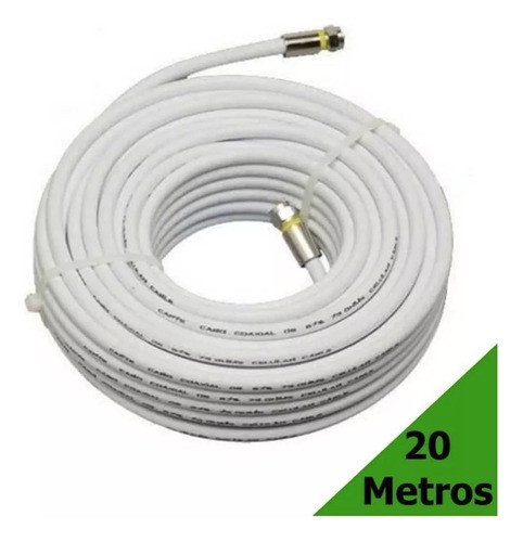 Cabo Coaxial Para Antena Tv Digital Branco Montado 20 Metros 1