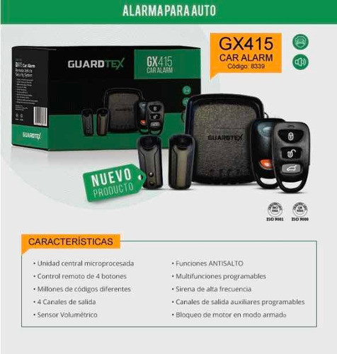 Alarma Auto Guardtex Gx-412 Volumétrica Full 2 Controles 1