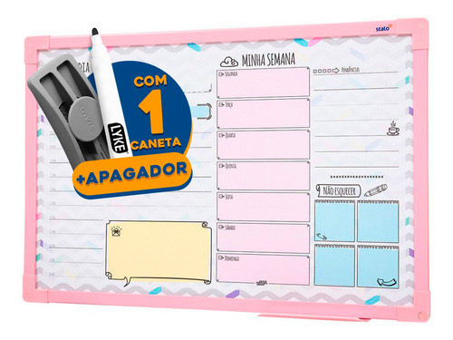 Lousa Planner Semanal Parede 40x60 Chevron Stalo + Brindes 0