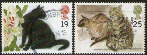 Reino Unido Serie X 2 Sellos Usados Acuarelas De Gatos 1995 0