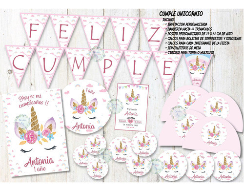 Kit Imprimible Cumple Unicornio, Personalizado. 1