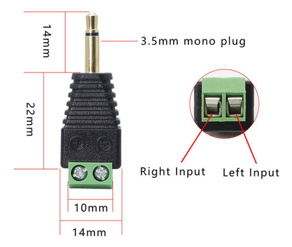 Gelrhonr 0.138in Mono Macho A 2 Terminales De Tornillo, Cone 1
