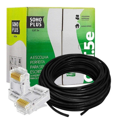 Cabo Rede Furukawa Cat5e Soho Plus 100mt Preto + 20 Conector 0