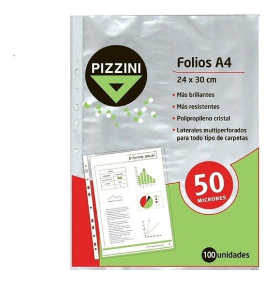 Folios Pizzini A4 Borde Blanco Pack X 200 Unidades 50 Micron 0