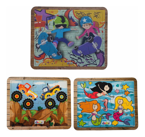 Rompecabezas Madera 20 Pzas Didáctico Sirena Camion Moustros 0