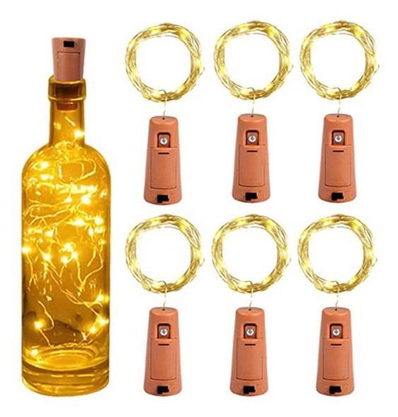 Set 6 Corcho Tapon Alambre Luminoso Pico Botella Luz Calida 0