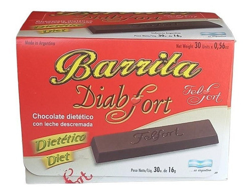 Barrita De Chocolate Dietetico Diabfort  X30 U X 16g Felfort 0