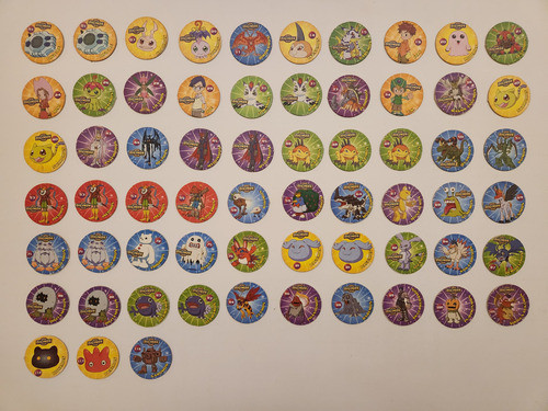Lote 63 Tazos Caps Digimon Animé Cartón Varios Modelos 2000 0