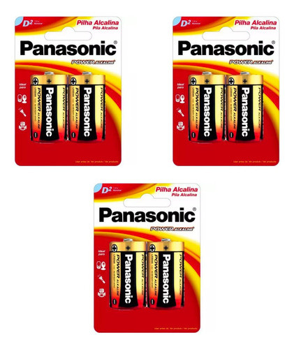 06 Pilhas Alcalinas Panasonic D (grande) Original 3 Cartelas 0