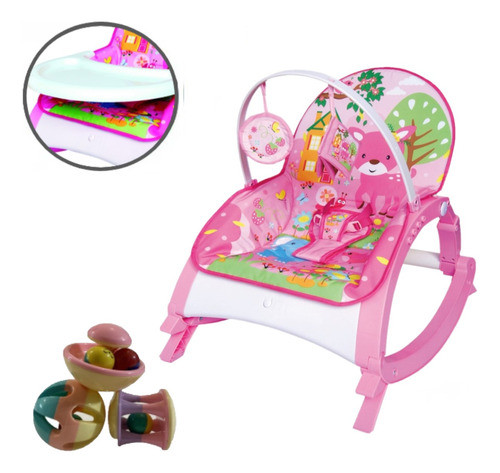 Cadeira De Descanso Musical Vibratória 20kg Rosa + Chocalho 0