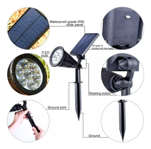 Foco Led Recargable Solar X3 Exterior Pared Piso Rgb Colores 1