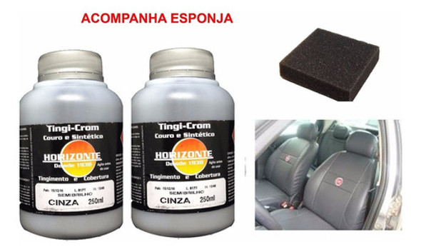 02 Tinta P/ Couro Cinza Restaurar Banco Carro Sofá 250 Ml 1