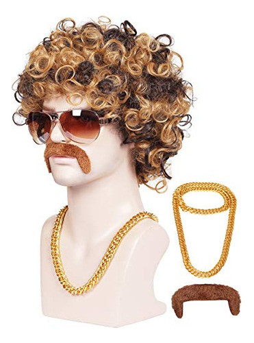 Cadena Y Bigote De 3 Piezas Colorground Y Peluca Corta Y Riz 0