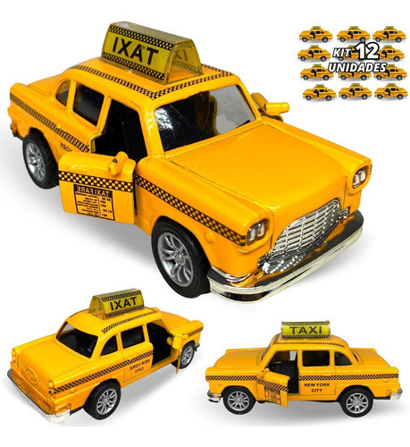 Kit 12 Carrinho De Ferro Miniatura Taxi Antigo Abre A Porta 0