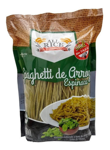 Fideos De Arroz Spaghetti Espinaca - All Rice X 12 Unidades 0