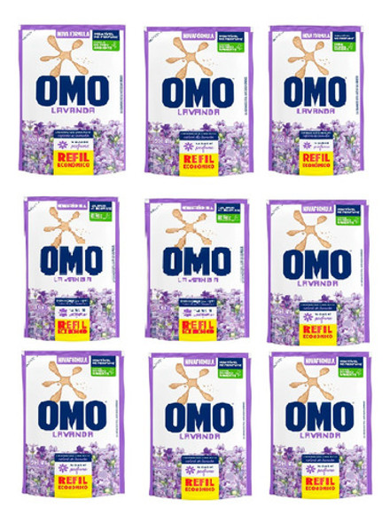 Kit Com 9 Pc Lava-roupas Líquido Lavanda Omo Sachê 900ml 0