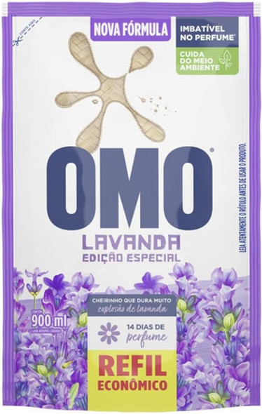 Kit Com 9 Pc Lava-roupas Líquido Lavanda Omo Sachê 900ml 1