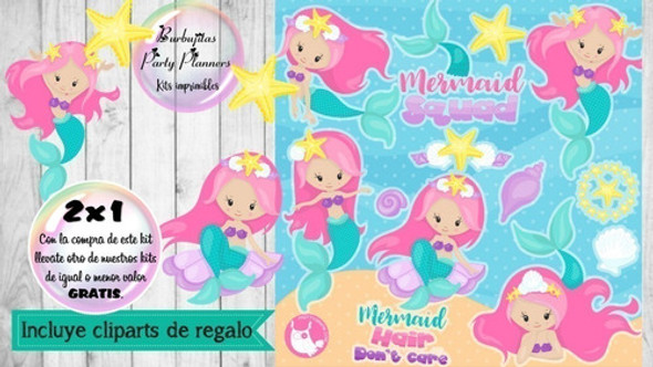 Clipart Mermaid Squad Sirenas - Kit Imprimibles 1