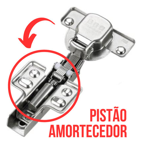 Kit 04 Dobradiça 35mm Calço Fixo Curva Amortecedor P/moveis 1