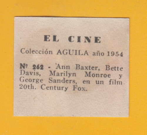 1954 Cine Tarjeta Marilyn Monroe En All About Eve Uruguay 1