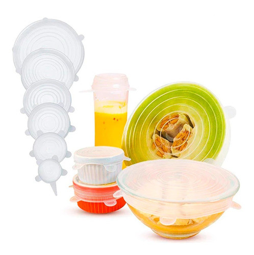 Tapas De Silicona Para Alimentos Y Recipientes X 6 Unidades 0
