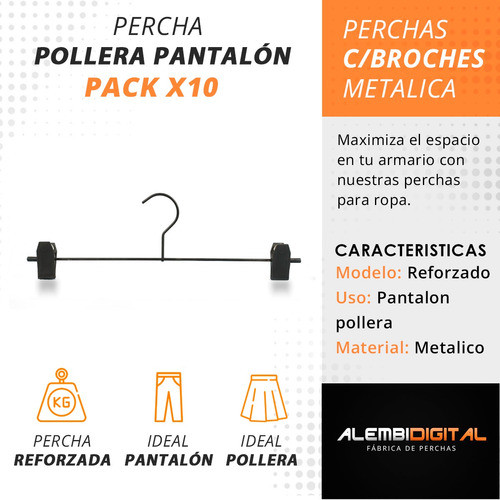 Percha Pollera Pantalon Negra Gancho Reforzado Hogar Local 1