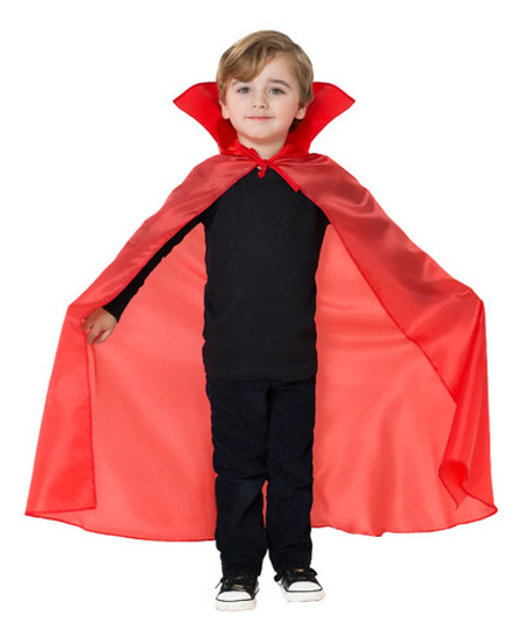 Disfraz Capa Tela Roja Cuello Rojo Halloween Carnaval Niño C 0