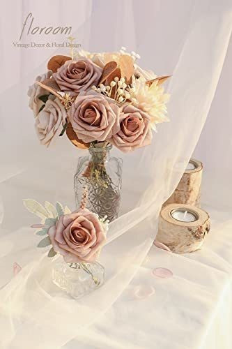 Rosas Artificiales C/tallo Realistas 25u 7.6cm Nude Taupe 1