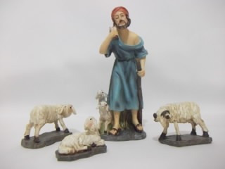 B. Antigo-figura De Presépio Pastor Com Rebanho De Carneiros 0