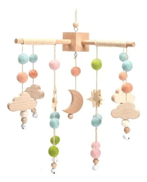 Mobile Berço Bebê Madeira Nuvem Estrela Lua 0