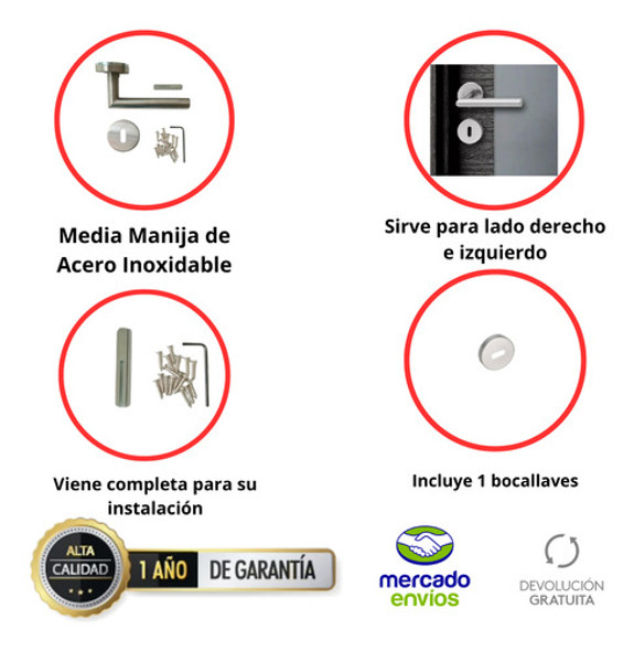 Picaporte Manija Media Acero Inoxidable Puerta Placa !!! 1