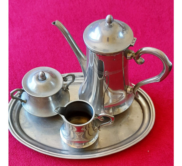 Cafetera, Azucarera Y Lechera C/bandeja, Antigua De Metal 0 Cafetera, Azucarera Y Lechera C/bandeja, Antigua De Metal 0